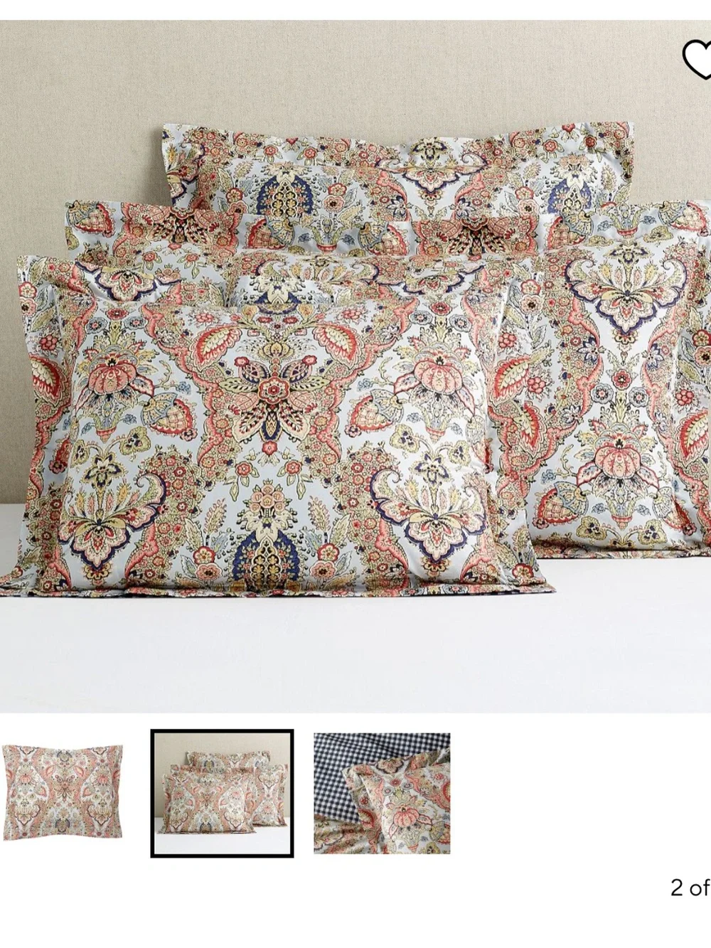 2 Pottery Barn Florentine paisley king pillow shams red pink blue check reverse